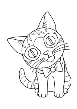 cute cat coloring page, kawaii cat kitten coloring page, funny cat coloring page, funny kitten drawing