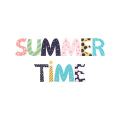 Summer time, bright multicolored letters, hand draw lettering, vector lettering.