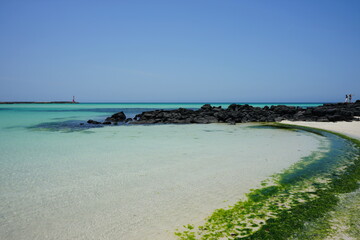 a beautiful seaside landscape with crystal clear water