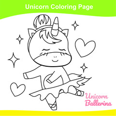 Unicorn coloring worksheet page. Coloring sweet unicorn worksheet page. Educational printable coloring worksheet. Additional worksheet for kids. Vector illustration in cartoon style. 