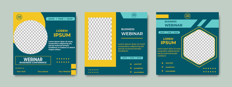 Set of modern webinar social media post templates for concept design.