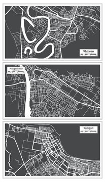 Mingachevir, Sumgait And Shirvan Azerbaijan City Map Set.