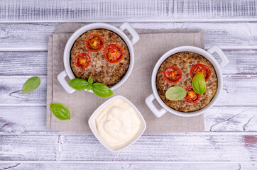 Buckwheat casserole with tomatoes