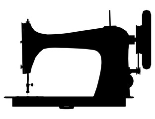 Sewing machine silhouette isolated on white background. Side view. Vector illustration