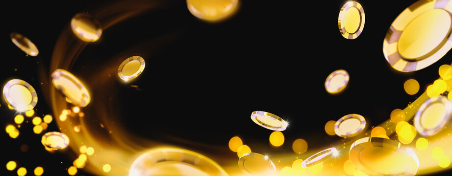3D Rendering, illustration of shiny gold casino poker chips in a dark  background Stock Illustration | Adobe Stock