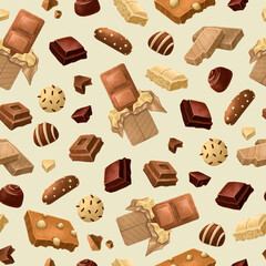 Pattern of individual chocolate bars, pieces, and candies