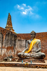 Wat Worachettharam temple, sitting buddha in Phra Nakhon Si Ayutthaya, Historic City in Thailand