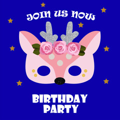 banner birthday invitation cute fawn mask