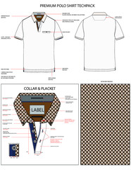 polo shirt techpack, tech pack, premium polo shirt techpack, technical spec, clothing, clothes, tshirt, wear, polo shirt, techpack, garment