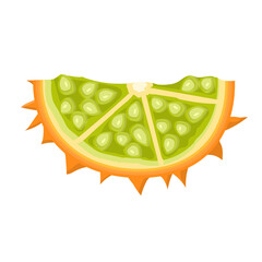 Fresh cut sliced yellow kiwano fruit isolated on white background. Summer fruits for healthy lifestyle. Organic fruit. Cartoon style. Vector illustration for any design.