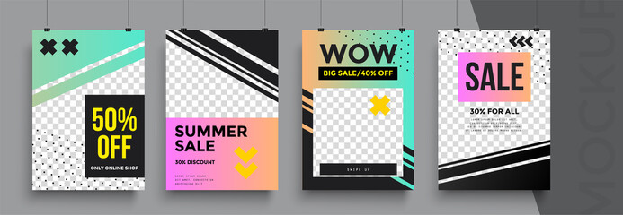 Marketplace card template. Set of bright vibrant banners, posters, cover design templates, social media stories wallpapers - obrazy, fototapety, plakaty