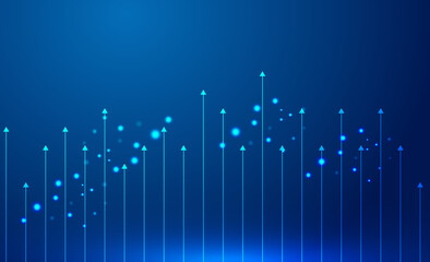 A straight line with a blue arrow rises above the background for a sense of space.