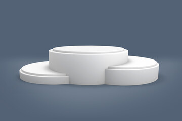 3D White Podium on Grey Background, 3D illustration