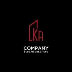 KA initial monogram with building logo design - obrazy, fototapety, plakaty
