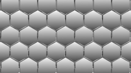 Abstract background of graphic elements - mosaic of silver hexagons with metal shadow effects on the edge - 3D illustration