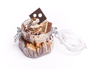 Selection of gourmet flavours of Italian ice cream scoops in sundae bowl isolated on white background.