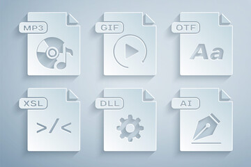 Set DLL file document, OTF, XSL, AI, GIF and MP3 icon. Vector