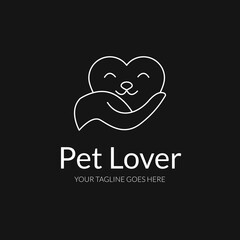 Outline Pet Lover illustration with hand and love sign pet face perfect for Pet shop Logo design