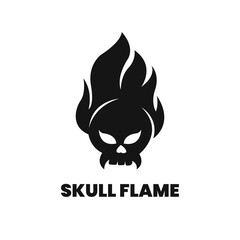 Skull with fire hair silhouette illustration logo design