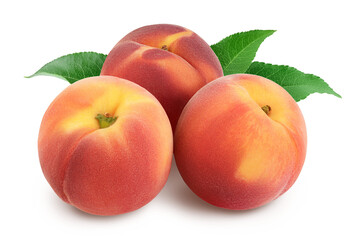 Fototapeta na wymiar Ripe peach fruit isolated on white background with clipping path and full depth of field