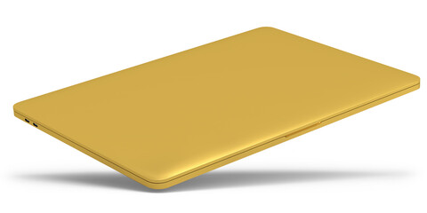 Realistic aluminum laptop with empty white screen isolated on white background.