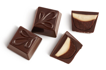 Chocolate candy isolated on white background with clipping path and full depth of field. Top view. Flat lay.