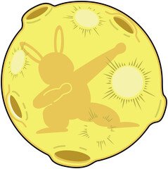 月と決めポーズをとる兎の影のイラスト（アウトライン）