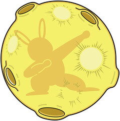 月と決めポーズをとる兎の影のイラスト（アウトライン）