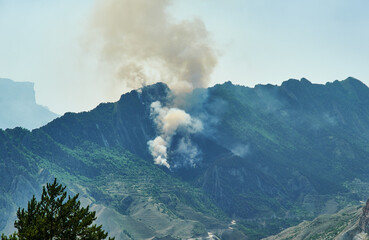 Fire in the mountains Dagestan, Russia