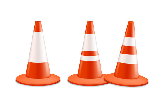 Traffic cones on white background, Orange road warning cone