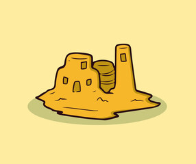 Beach sand castle made by children playing