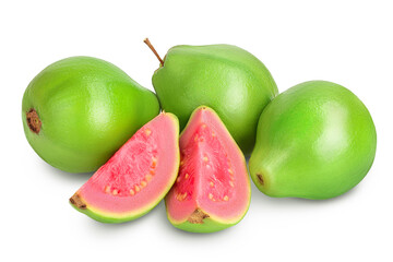 Guava fruit with slices isolated on white background with clipping path and full depth of field