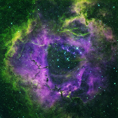 Obraz na płótnie Canvas Rosette nebula - cool background with stars and universe for design, art, backdrops and science publications. Dark square image with copy space
