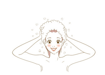 洗髪する可愛い女性