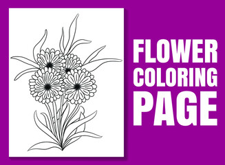 Flower coloring page. flower coloring book. Floral coloring book page for adults and children. coloring page doodle. flower pencil sketch. adult coloring pages flowers. black and white adult coloring