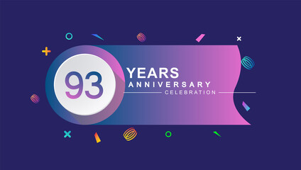 93rd years anniversary celebration with colorful design, circle and ribbon isolated on dark background