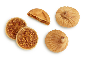dried fig isolated on white background with clipping path and full depth of field. Top view. Flat lay
