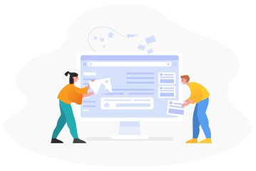 Desktop or mobile app development. UX, UI website creation process. Modern vector illustration