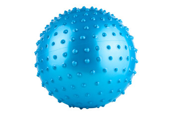Blue gymnastic massage ball with thorns for fitness, on a white background, isolated. Sports equipment concept