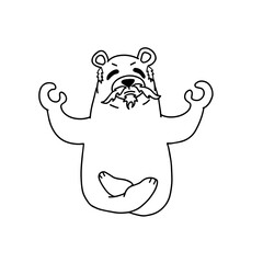 Vector coloring book for children cartoon bear yogi. Hand drawn outline illustration in black ink. Design for the decoration of a banner for yoga, meditation and relaxation.