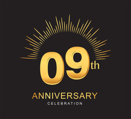 Fototapeta premium 9th anniversary design with golden color and firework for anniversary celebration