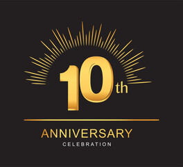 10th anniversary design with golden color and firework for anniversary celebration