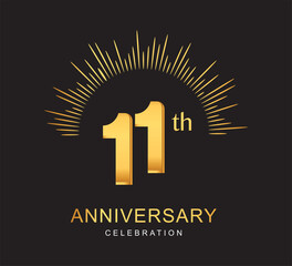 11th anniversary design with golden color and firework for anniversary celebration