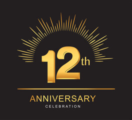 12th anniversary design with golden color and firework for anniversary celebration