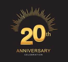 20th anniversary design with golden color and firework for anniversary celebration