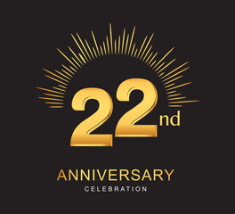 22nd anniversary design with golden color and firework for anniversary celebration