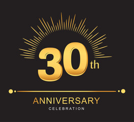 30th anniversary design with golden color and firework for anniversary celebration