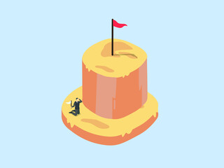 Never give up isometric vector concept. Businessman give up to take red flag and rise white flag