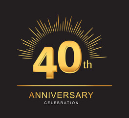40th anniversary design with golden color and firework for anniversary celebration