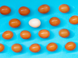 eggs paten on a blue background pattern.